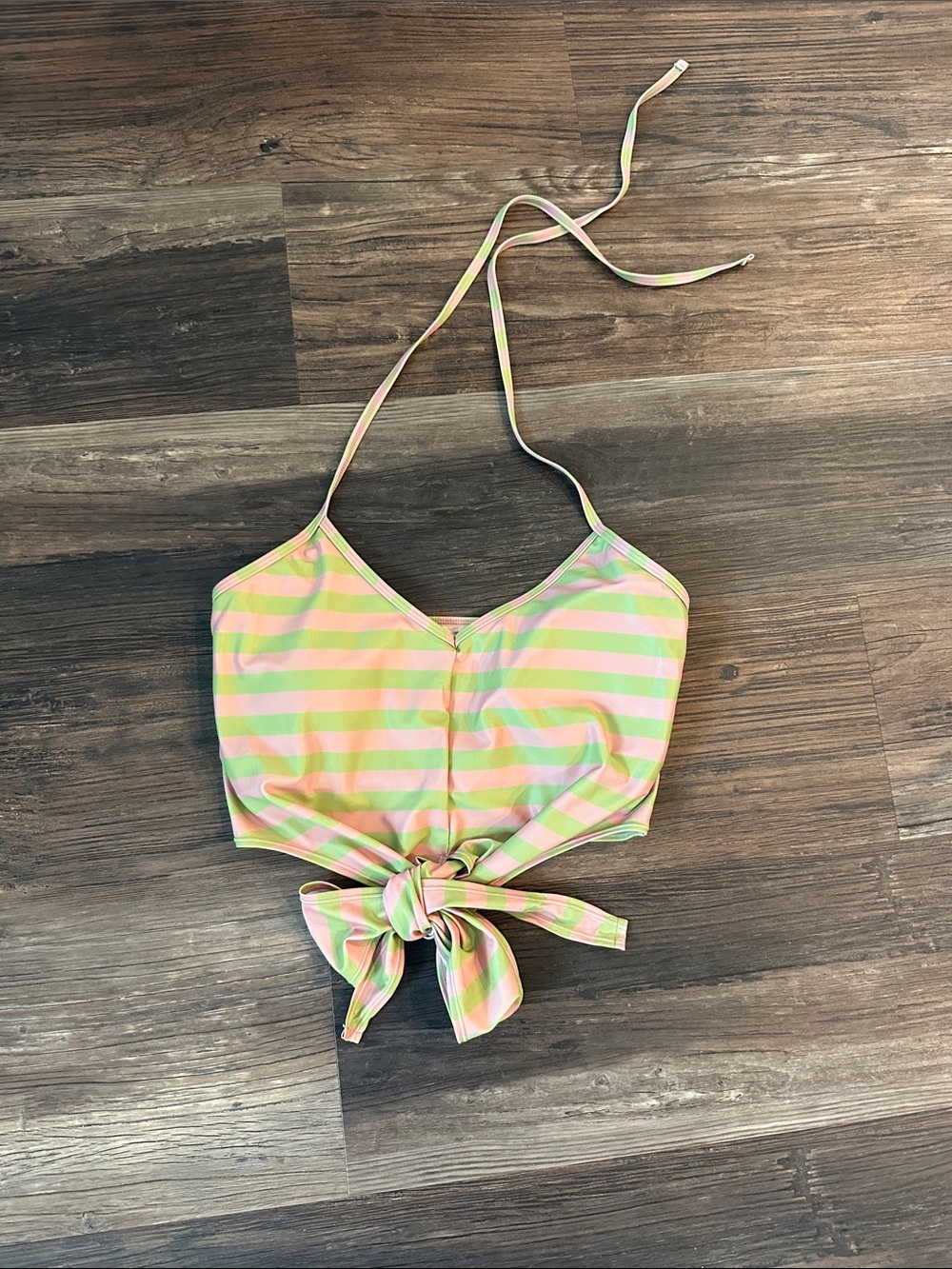 Kortni Jeane Pink & Lime Striped Bow Tie-Front Swim Top